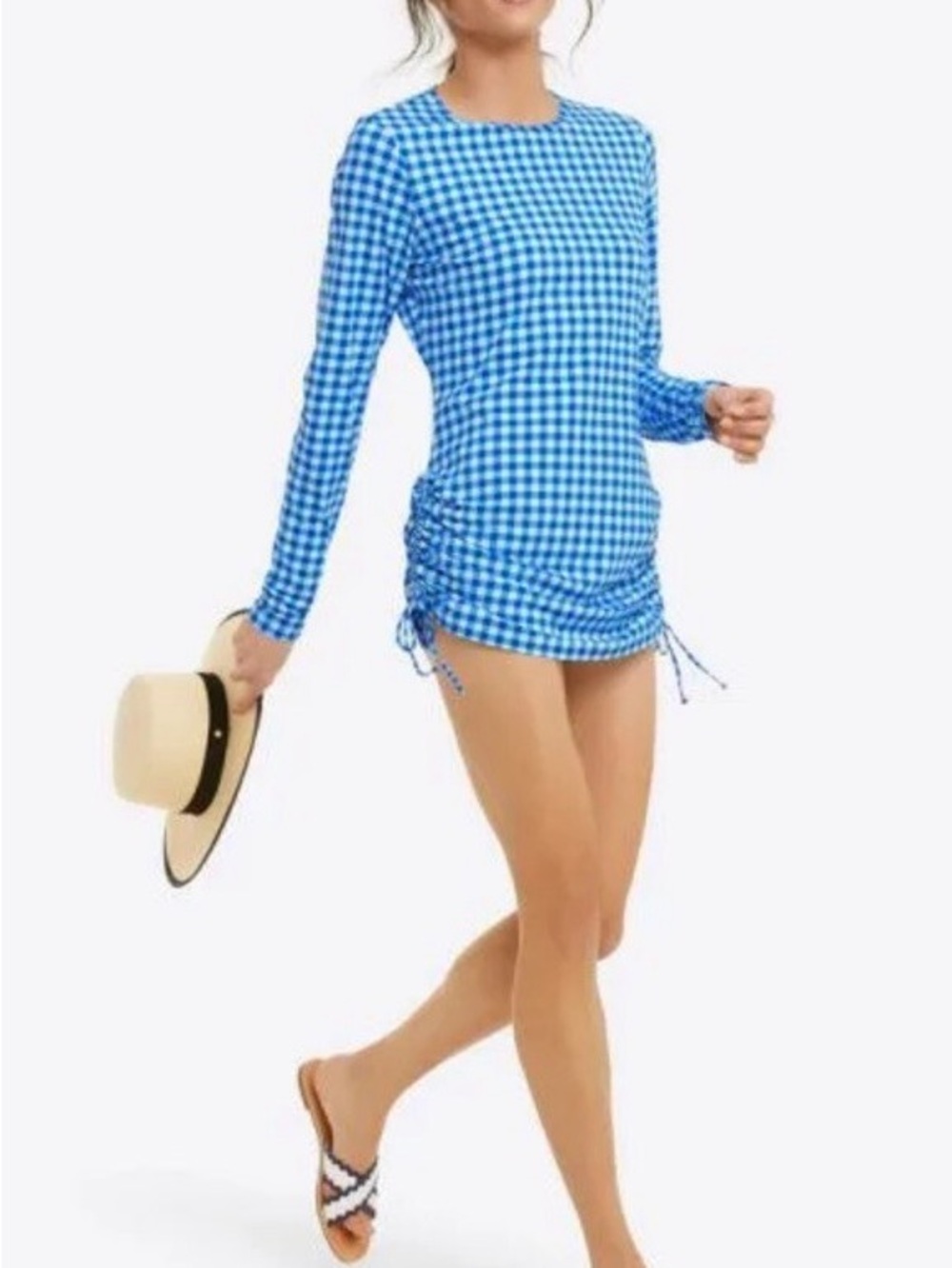 Draper James x Lands End Blue and White Gingham Swim Cover-Up